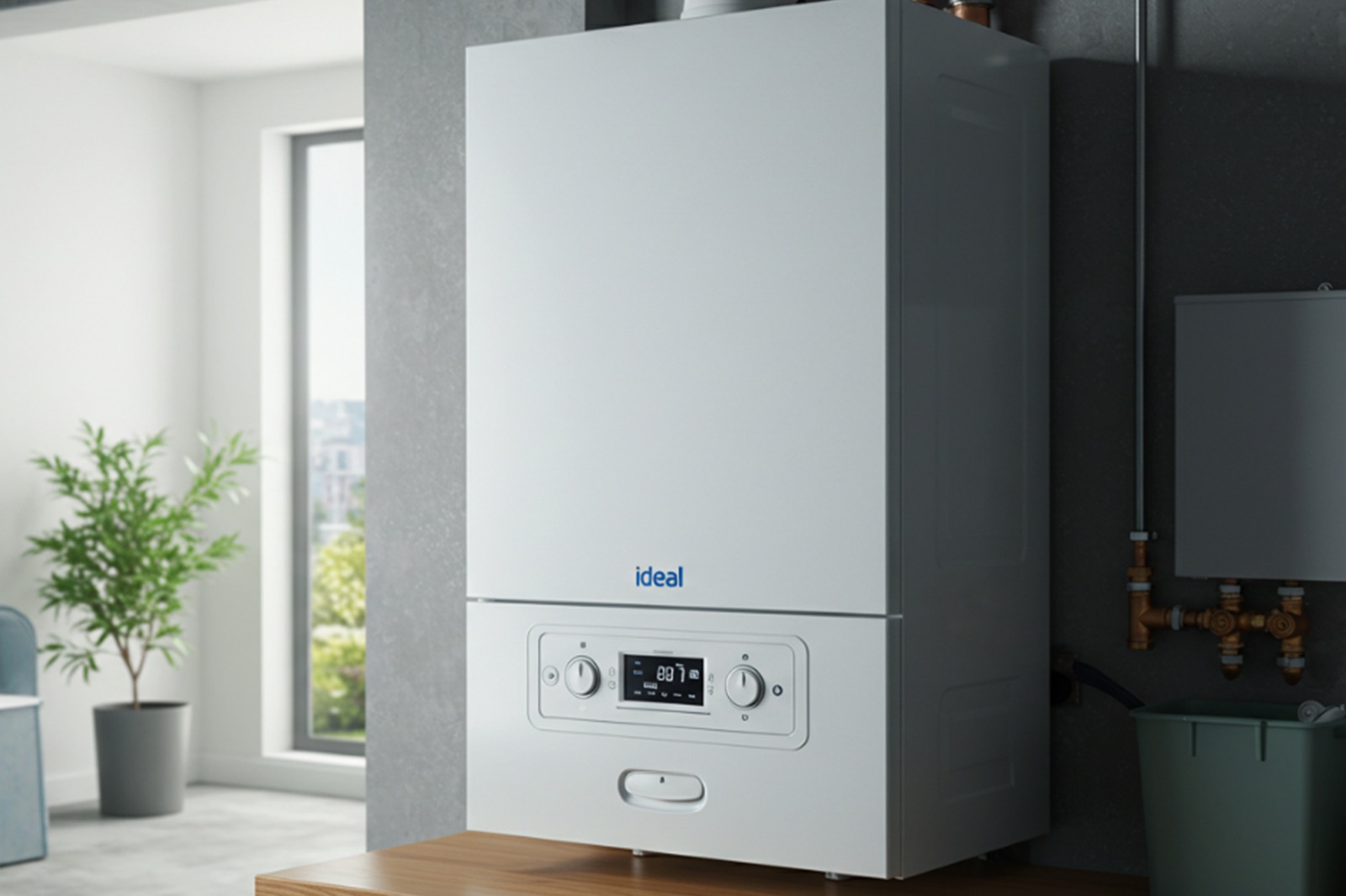 Modern wall-mounted boiler ready for installation and servicing